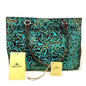 Patricia Nash Leather Turquoise and Brown Tote